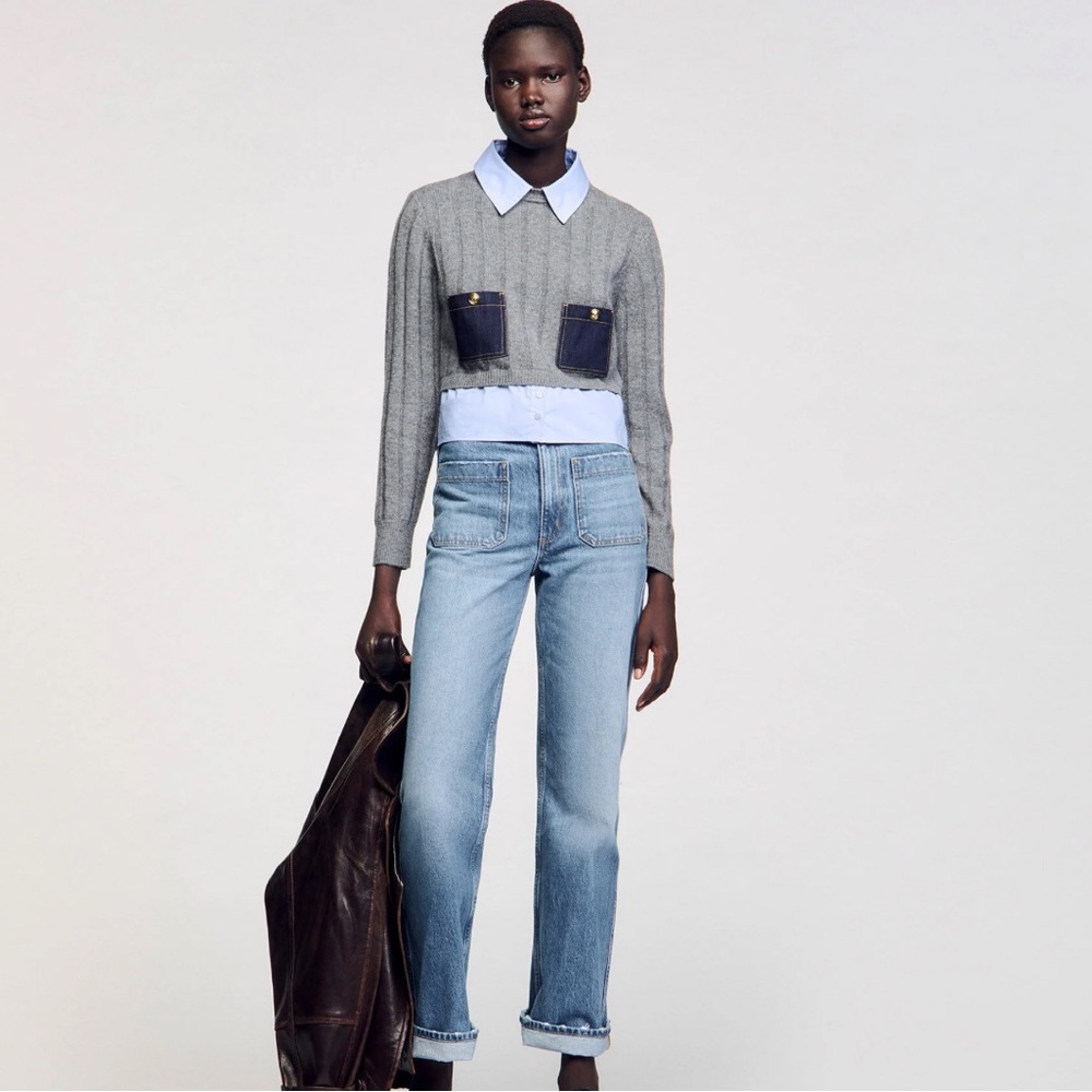 Sandro Jules Layered Look Sweater Size Large